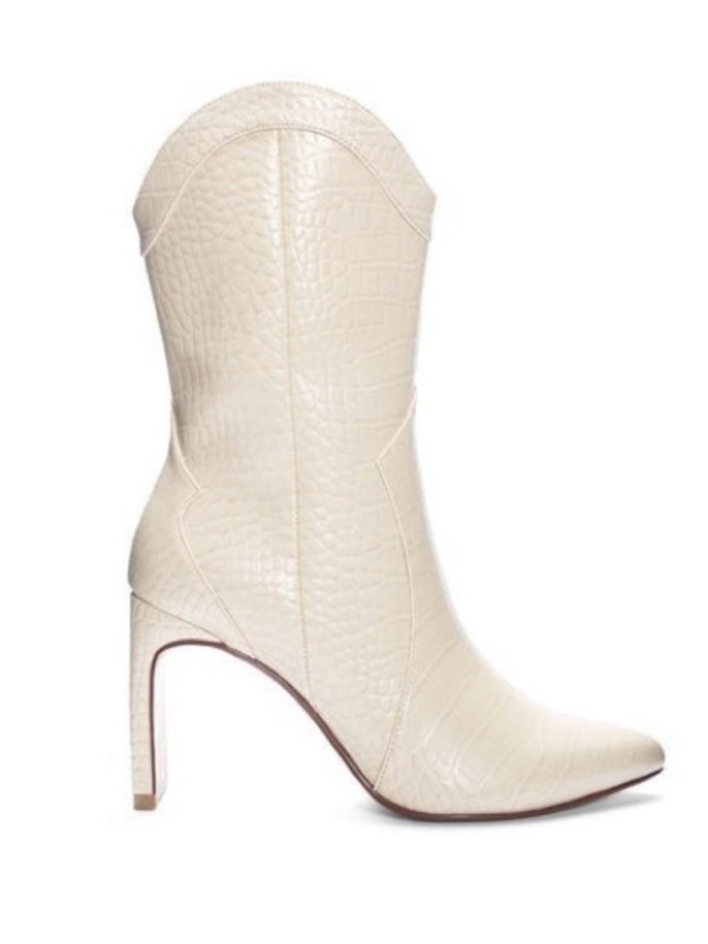 Chinese Laundry Cream Croc-Embossed Mid-Calf Heeled Boots